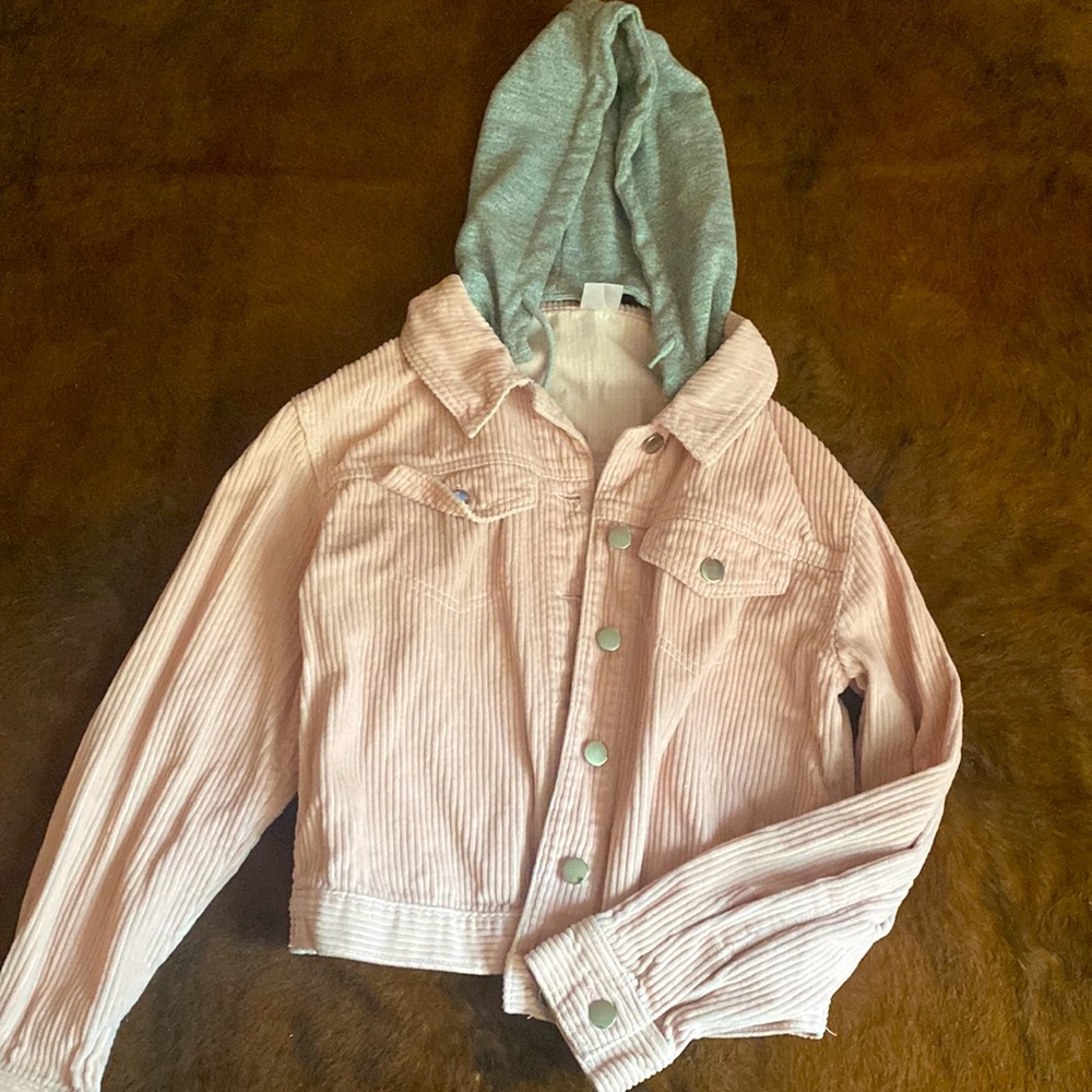 Pink Jacket with Grey Detachable Hood